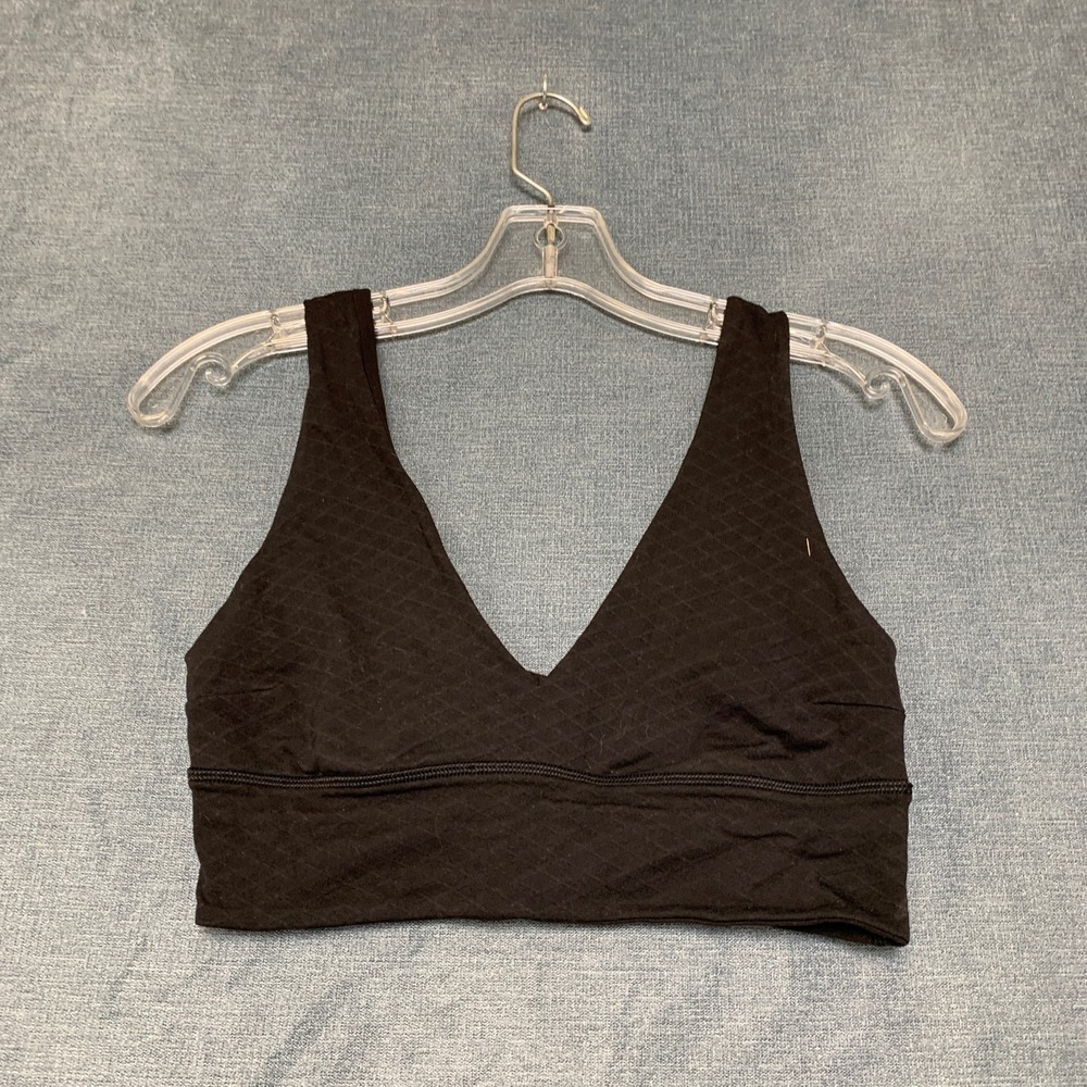 Lululemon Sports Bra Womens Black Logo Deep V-Neck Wide Straps Activewear